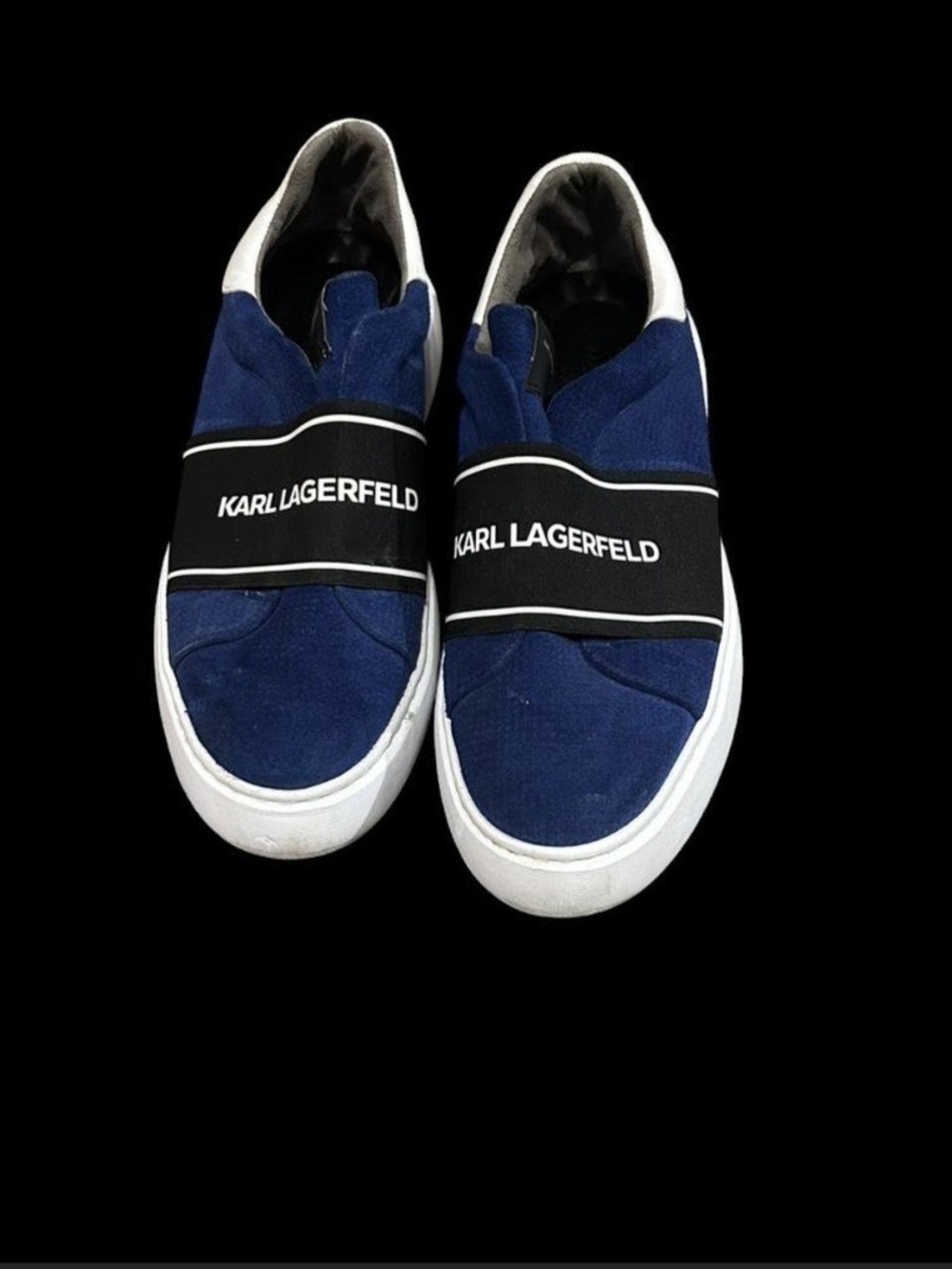Karl Lagerfeld Navy Slip-On Sneakers with Logo Strap